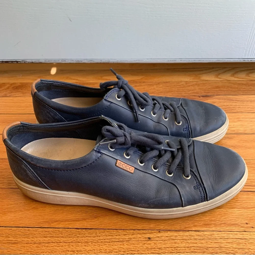 Men’s navy leather Ecco shoes - Picture 1 of 10